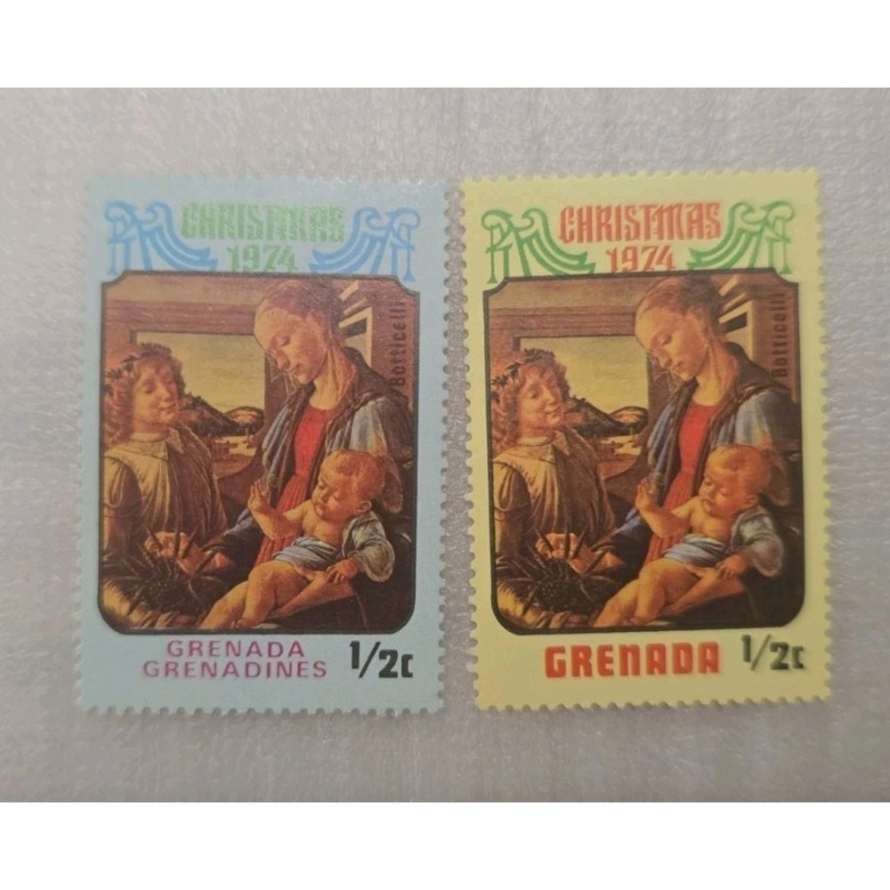 1974 Collection Of 2 Christmas Grenada 1/2c Postage Stamps
